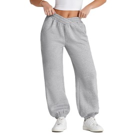 Herseas Women's V Crossover High Waist Sweatpants Baggy Y2K Jogger Pants Loose Fleece Lounge Pants with Pockets X-Large Light Gray