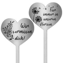 Photect 2 Grave Stakes Metal Heart with Saying "Wir Vermissen Dich für Immer in Unseren Herzen Grave Decoration Weatherproof Cemetery Grave Decoration for Gardens Yards