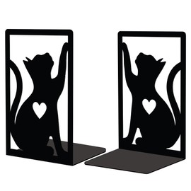 Peacoblue Metal Bookends for Shelves, Study Cast Iron Cute Cats Rustic Book Stoppers Support Holder Bookends Used on Desk, Shelf for Small Heavy Duty Books, 11.9x8.89x17.78cm, 1 Pair(Cats)