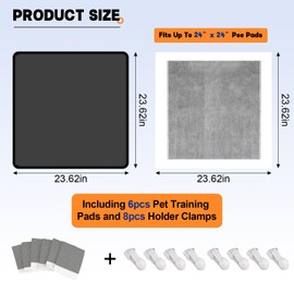 letesult Dog Pee Pad Holder, Puppy Pad Holder Tray for 24'' x 24'' Training Pads, 15pcs Dog Potty Tray Set Include High Edge Silicone Mat & 6 Activated Charcoal Disposable Puppy Pads & 8 Holder Clamps