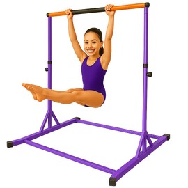 Athletic Bar Gymnastics Bar for Kids Ages 3-16, Expandable Kip Training Bar for Home with Adjustable Height 3’–5’, Heavy-Duty Steel, 300 Lbs Capacity, Non-Slip Base, Easy to Assemble Purple