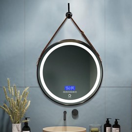 Generic Round, Wall Mounted Smart Mirror with Bluetooth Speakers (Black), 24 inches