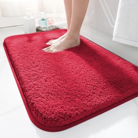 LUOJINYI Bath Mat, 40 x 60 cm, Non-Slip, Soft Water Absorbent, Shaggy High Pile Microfibre Mat for Bathroom, Machine Washable for Bath, Shower and Bathroom (Red)