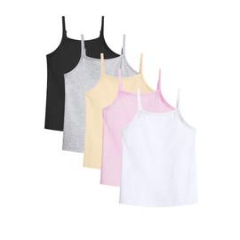 Auranso Girls Undershirts 5 Pack Toddler Camisole Cotton Adjustable Straps Sleeveless Cami Dance Tank Tops for Girls 2-3 Years Black/Grey/Nude/Pink/White