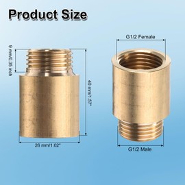 sourcing map 2 Pcs Shower Head Extension Arm 40mm Length Brass Shower Head Extender G1/2 Male to G1/2 Female Thread Straight Pipe Fitting Pipe Extension for Bathroom, Brass