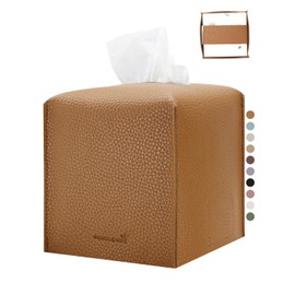 PENGLONG Tissue Box Cover 5X5X5'' PU Leather Tissue Holder Square Tissue Cube Box Organizer for Bathroom Vanity Countertop, Car, Night Stands, Office, Home, Kitchen (1Pack, Brown)