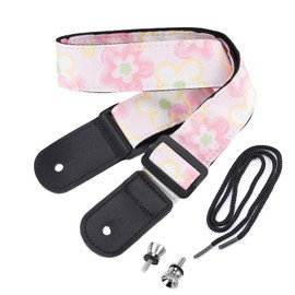 CLOUDMUSIC Ukulele Strap Tenor Concert Soprano Baritone Pink Floral Patterns For Adult Size Kids Girls(Pinky Flowers)