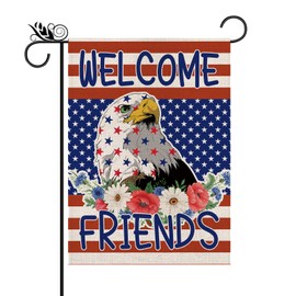 4th of July Garden Flag Star Striped Eagle Welcome Friends Vertical Double Sided Patriotic Memorial Day Independence Day Holiday Yard Outdoor Decorations 12.5x18 Inch