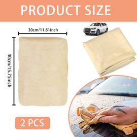 QUALDESN 2 PCS Chamois Leathers For Cars, 30 x 40cm Soft Shammy Leather Cloth for Car, Ultra-Absorbent and Scratch-Free for Car Detailing, Windows, or Motorcycle Cleaning, Reusable and Quick-Dry