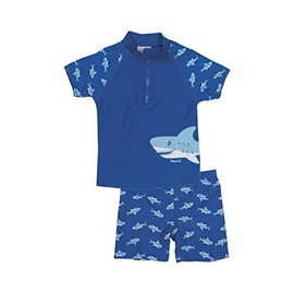 Playshoes Unisex Children's UV Protection Swimming Set Two Piece Swimming Shirt Swimming Shorts Swimwear, Shark