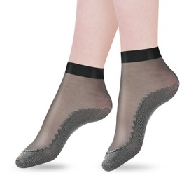 Kalione 10 Pairs Silky Nylon Ankle Socks - Women's Breathable Short Ankle Stockings, Elastic Silk Stockings, Anti-Slip for Women & Girls - Black