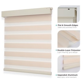 Joydeco No Drill Zebra Blinds for Windows, Cordless Day & Night Dual Sheer Roller Shades, Easy Installation, Free-Stop Lift System, Light Filtering Privacy Blinds for Home(Beige,46" W x 75" H)