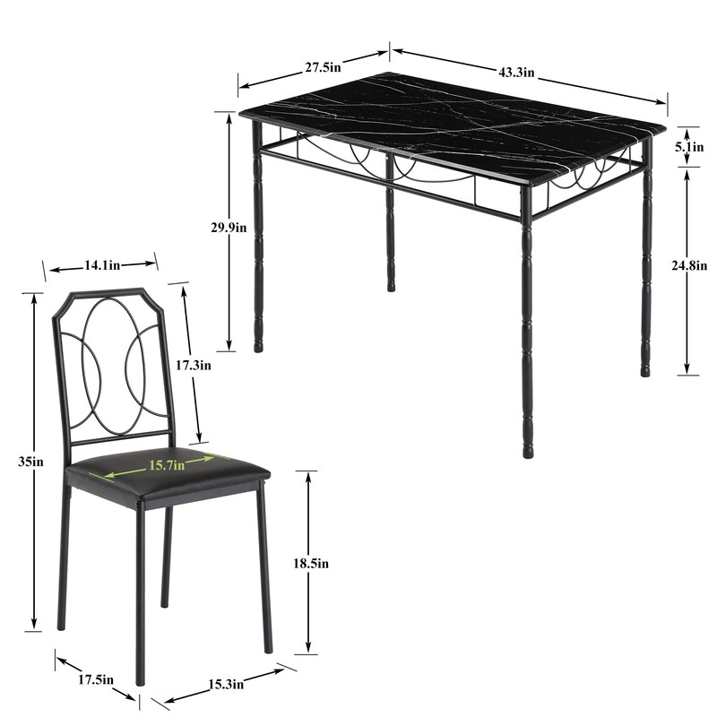 VECELO 5 Pieces Table Sets,43.3" Dining Table&Chairs for 4,Industrial Counter