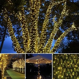 DQST Luces de Solar, 10 M 100 LED, 8 Modos Luces Solares, Impermeable IP65, Cadena de Luces Solar Exterior, Apto para Patios, Jardines, Fiestas, Navidad, etc. (Cálido)