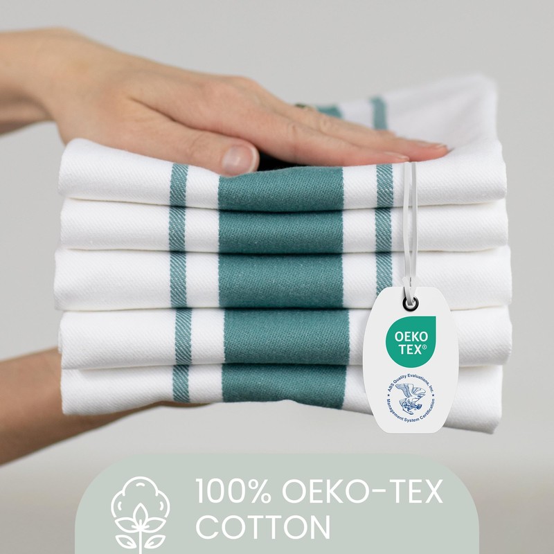 100% Cotton Tea Towel - Teal Stripe Pattern, Pack of