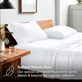 Queen Size Bedding Set | 4 Piece Bed Sheet Set | Easy Fit Deep Pockets Elastic Sheet with Flat Sheet & Pillowcases| Extra Soft & Wrinkle Free Sheets | Shrinkage & Fade Resistant [White]