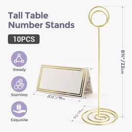 HomWanna Table Number Holders with Place Cards 10Pcs - 8.75 inch Place Card Holder Tall Table Number Stands with Table Name Cards for Weddings Party Graduation Centerpiece Decoration Memo (Gold)