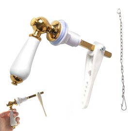 Wenrecu Ceramic Toilet Flush Handle, Toilet Flush Handle Replacement Universal Fit Toilet Cistern Handle Chrome Plated Replacement Handle Cistern Lever for Toilet Cistern Tank Lever(Golden)