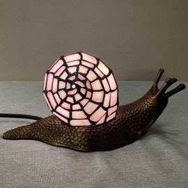 Bieye L10962 Land Snail Tiffany Style Stained Glass Accent Table Lamp for Home Decor (Pink, 10" D x 5" W x 5" H)