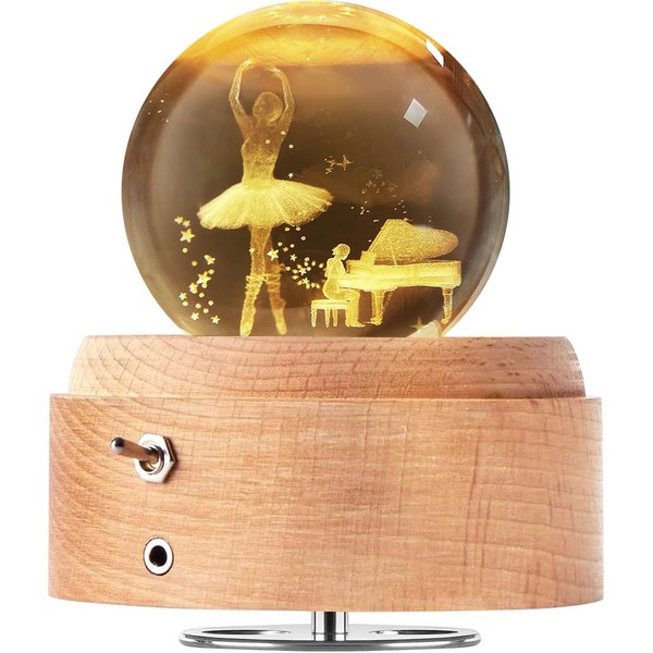 BIAOQINBO Crystal Ball Music Box, 360° Rotating Wooden Music Box with Light, Illuminated Projection Function, Gift for Christmas, Thanksgiving, Birthday, Valentine's Day, Mother's Day
