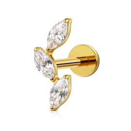 FINE4U ASTM F136 Titanium Climber Leaf Helix Earring, 3 Clear CZ Gold