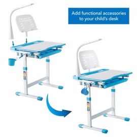 Mount-It! Accessory Kit for Height Adjustable Kids-Desk | Includes LED-Lamp, Book Holder Shelf and Pencil Holder-Cup, Blue