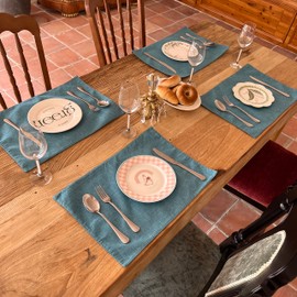 WAZAIGUR Placemats Set of 6 Cloth Woven Placemats Washable Non-Slip Dining Table Place Mats Kitchen Table Mats (Teal, 6)