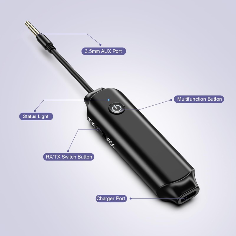 OQIMAX Bluetooth 5.0 Transmitter,Bluetooth Receiver,3.5mm AUX Bluetooth Transmitter Receiver with