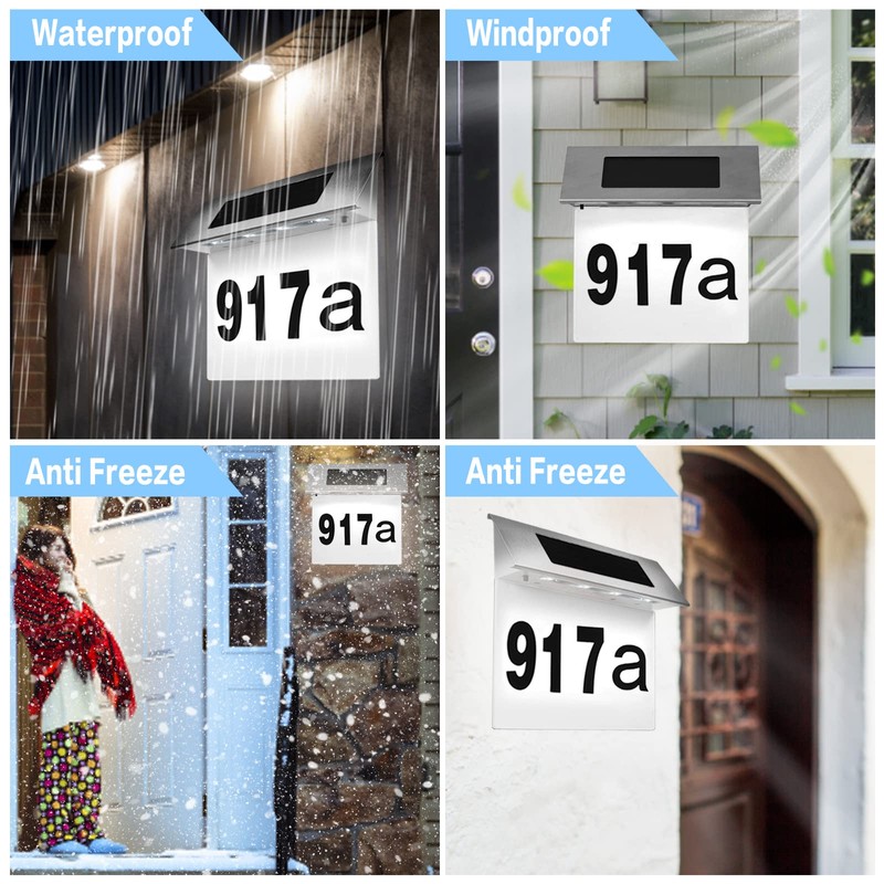 COEKI Stainless Steel House Number Solar Illuminated 4 LEDs Solar
