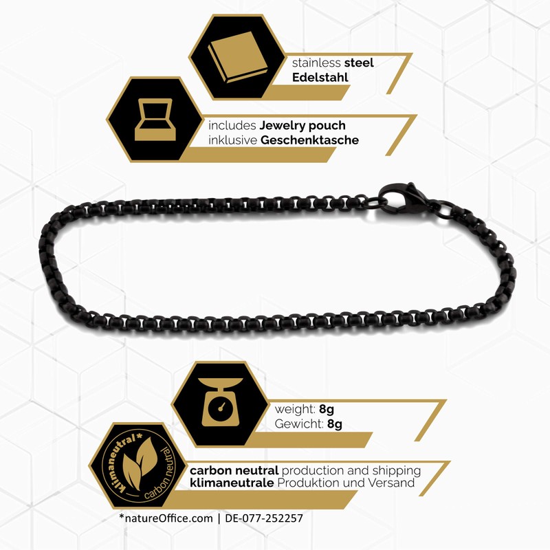 Akitsune Baca Chain Link Bracelet 3 mm Diameter Box Rolo