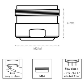 Schläfer 160016 M24 Water Saving 70% Neoperl Universal Aerator Tap Aerator M24, Perlator DL M24X1, Soft Jet Jet Class Z 7.5 Litres/Min, with Seal, Pack of 2