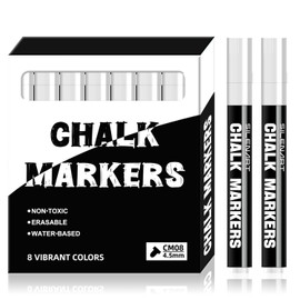SILENART Chalk Markers - Vibrant 8 Pack - White Dry Erase Markers Pen - Liquid Chalk Markers for Blackboard Chalk Board Windows Glass Acrylic Calendar Board - Erasable Chalk Marker - White