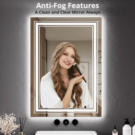 STMHOM 24x32 LED Bathroom Mirror with Lights,Anti-Fog,Dimmable,Backlit + Front Lit,Memory,Bathroom Vanity Mirror with Lights,3 Colors, Double LED Vanity,Lighted Bathroom Mirror,Stepless Dimming