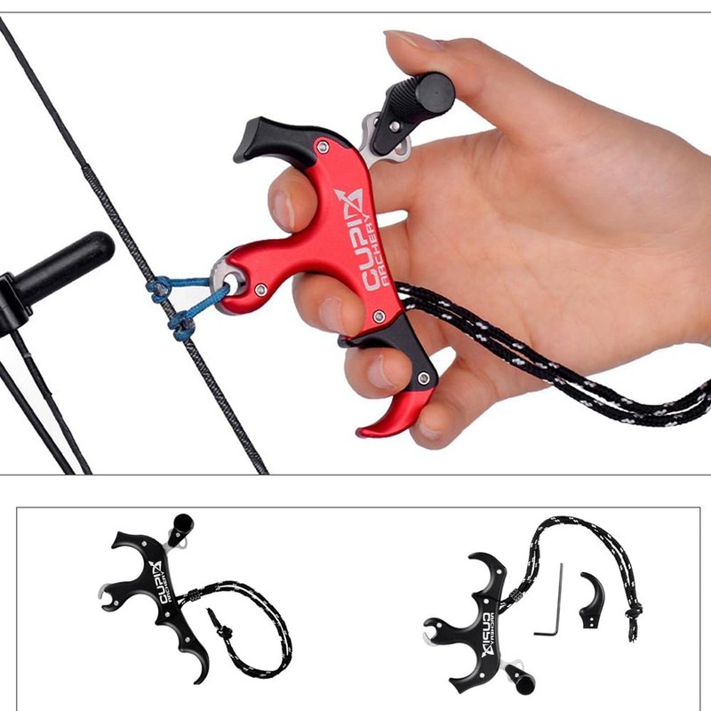 Sarini Bow Release Aids,4 Fingers Release Aid, Aluminum Alloy 360°