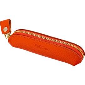 RafiCaro Coin Case, Genuine Leather, Seal Case, Coin Purse, Compact, Small, Soft, Leather Pouch, Small, morange