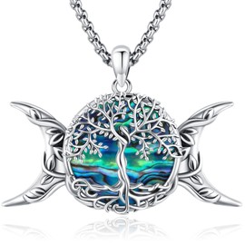 Eusense Triple Moon Goddess Necklace Witchy Jewelry for Women Men 925 Sterling Silver Abalone Shell Pendant