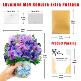 GREETING ART Paper Flower Bouquet Pop Up Cards, Violets, 10.8 inches 3D Popup Flower Greeting Cards for Birthday, Mother's Day, Anniversary, Valentines Day, Get Well Gifts for Women Mum Wife