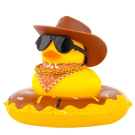 wonuu Rubber Duck Car Decorations Cute Car Accessories Dashboard Car Ornament with West Cowboy Hat Swim Ring Colour Necklace and Sunglasses,D_Brown hat Gold Chain