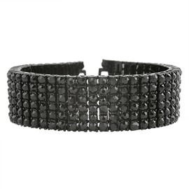 6 Row Bracelet Bling Bling Hip Hop Style Black