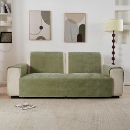 NICEEC Sectional Sofa Couch Covers for Living Room Waffle Design Chenille Slipcover for Sofas Non-Slip Sofa Slipcover for Kids Pets Furniture Sofa Protector(Green,43''x83'')