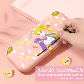 DLseego Moon Magic Girl Switch Lite Protective Case Cute TPU Soft Cover Shock Absorption Anti-Scratch Shell with 2PCS Lovely Funny Smiling Girls Thumb Grips for Switch 2019 Version - Pink