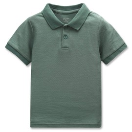 CUNYI Boys' Solid Color Cotton Pique Polo Uniform Shirts Short Sleeve, Green, 120