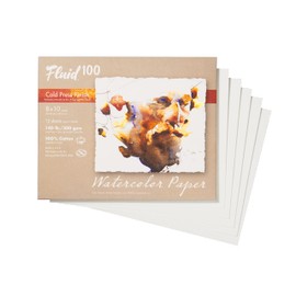 Fluid 100 Artist Watercolor Paper, 140 lb (300 GSM) 100% Cotton Cold Press for Watercolor Painting and Wet Media, 8 x 10 Pochette, 10 Sheets