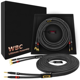 WORLDS BEST CABLES 3 Foot Ultimate - 12 AWG - Ultra-Pure OFC - Premium Audiophile HiFi Speaker Cable Pair with Eminence Gold Banana (x2) & Spade (x2) Plugs & Carbon Tweed Jacket