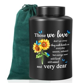 SOITIS Large Urn for Human Ashes - Up to 370 lbs Memorial Keepsake Urns for Ashes Adult Men Women, Decorative Urn for Ashes Female Male, Stainless Steel Cremation Urn with Sunflower Butterflies