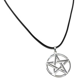 Sterling Silver Pentacle Pentagram Wicca Pendant on Adjustable 41-46 cm Leatherette Necklace for Men or Women with Gift Box