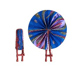 Handmade in Ghana Colorful Ankara African Print Handheld Bolga Folding Fan With Leather Handles Handheld African Fabric Folding Fan (Multi 1)