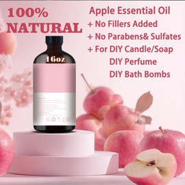 Apple Essential Oil,Roll-on Apple Oil Sets (16 Fl Oz + 0.33 Fl Oz) - 100% Natural, Scalp, Diffuser, Massage, Yoga, DIY Soap and Candle Making - Home Fragrance, Fragrance Oils, Gifts, Spa Care