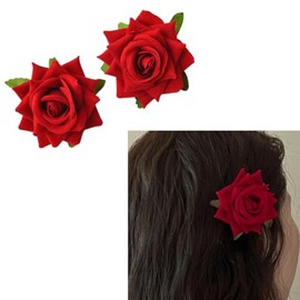 Red Rose Flower Hair Clip Floral Hair Clips for Women Girls Fabric Rose Flowers Hair Barrette Rose Brooch Pin Red Flower Hair Accessories for Women Wedding Party Supplies