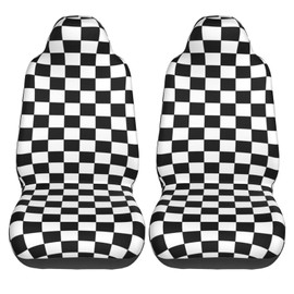 TianHeYue Black and White Racing Checkered Pattern Front Seat Covers 2 Pack, Vehicle Seat Protector Car Mat Covers, Fit Most Bucket Seats